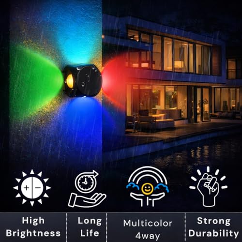 Image of One94Store LED Outdoor UP Down Wall Light 4 Watt Rainproof & Shockproof Aluminium Body 4 Way Exterior Wall Step Light Fixture (Multicolor) Pack of 1 with 3 Month Warranty