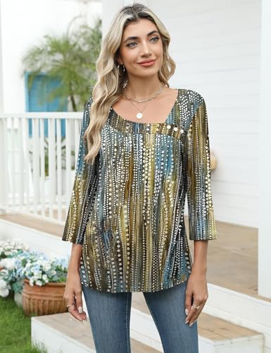 Image of LOMON Womens 3 /4 Length Sleeve T Shirts Asymmetrical Neck Tops Business Blouses for Women Fashion 2026