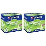 Verbatim CD-RW 700 MB, 20er Pack Jewel Case, Rohlinge Beschreibbar, 52-fache Brenngeschwindigkeit Mit Langer Lebensdauer, Leere CDs, Audio Rohling Rewritable