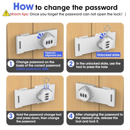 Image of Mechanical Password Rotary Hasp Locks, Cabinet Locks with Combination, Door Security Latch for Small Barn Doors, Cabinets, Gate, Bathroom, Outdoor, Closet, Fence (White)
