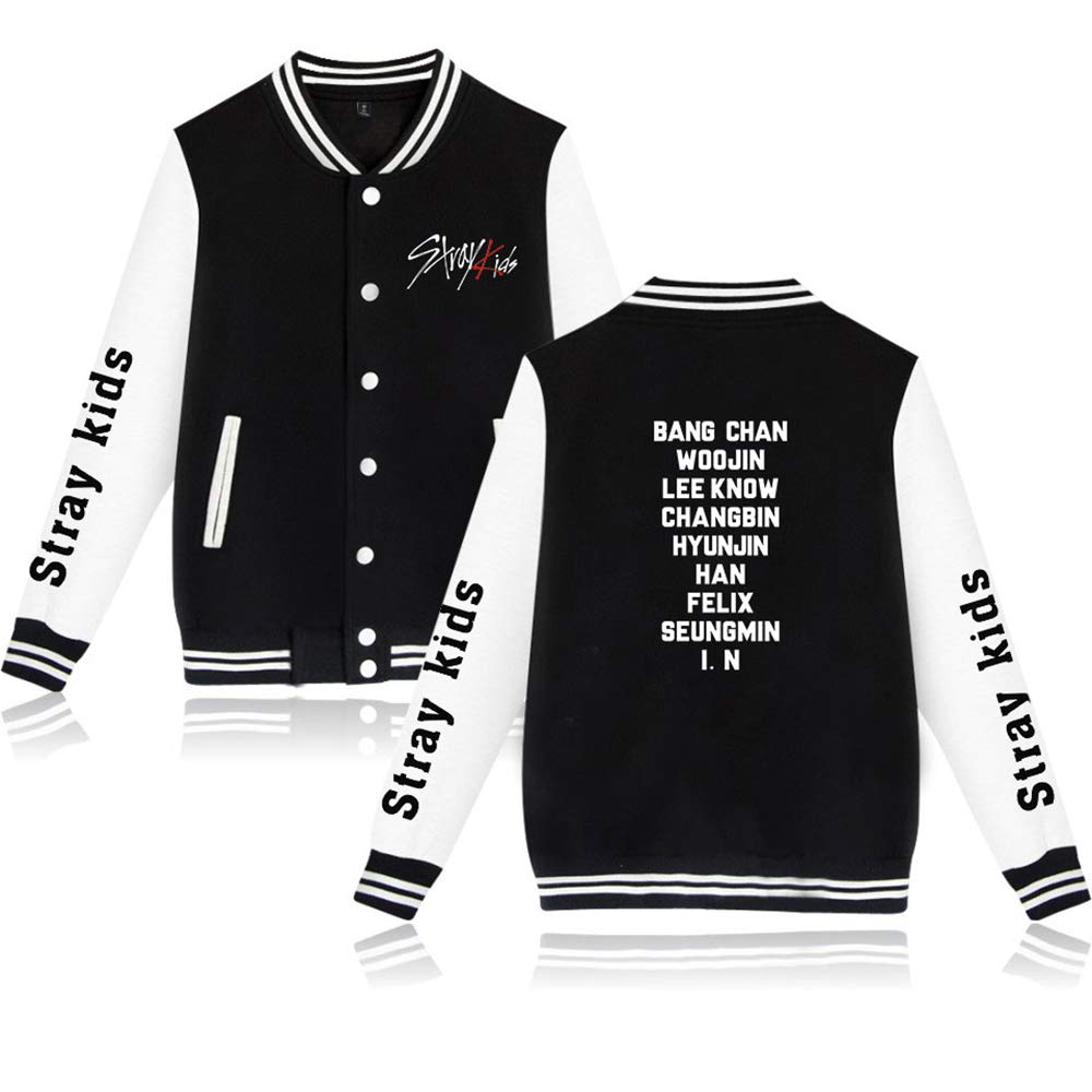 Stray Kids Kpop Sweat-Shirts Veste de Baseball à Manches Longues Boutons Avant Longue Pullover Manche Loose Loisir Pull Tops Bang Chan Changbin Hyunjin Felix Jeongin Minho Woojin