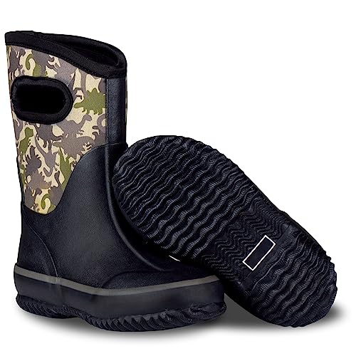 LONECONE Mud Boots for Boys and Girls - Kid-Friendly Insulating All-Weather Warm Neoprene Boots for Snow, Rain, and Muck, Easy-On, Play-Proof, Non-Slip, Durable - Puddle-a-Saurus, 1 Little Kid