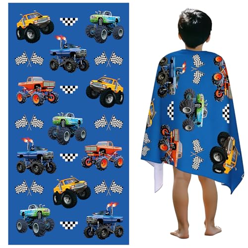 Truck Car Beach Towel for Kids 30 X 60 Inch Monster Trucks Microfiber Pool Towel Absorbent Quick Dry Beach Towel Racing Car Blanket for Boys Summer Pool Party Supplie Bath Sport Travel for Kids Gift