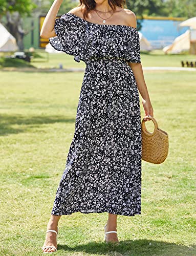 Image of Bluetime Womens Maxi Dress Off Shoulder Floral Print Boho Beach Long Summer Dresses