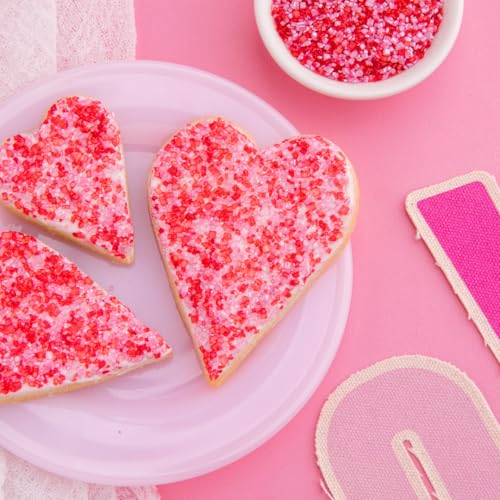 Image of Sweets Indeed Valentines Dye Free Sprinkles | Red & Pink Sanding Sugar with Red White Pink Jimmies Mix | Baking & Decorating | No Artificial Dyes | 6-Cell Jar 2.75 oz