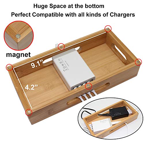 Pezin & Hulin Bamboo Charging Station Holder with 5 Port USB Charger, Watch Stand, 5 x Charge Cable, Wood Docking Stand Electronic Organizer for Multiple Devices, Phones, Tablets, Laptop and More - Thumbnail 7