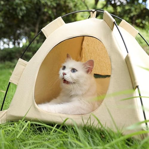 Jeanineleeオックスフォード布製猫テント、ペットハウス、犬用ベッド、休憩所、折りたたみ式、多機能、防水、一年中使用可能、屋内/屋外使用可能、ミディアムサイズ M: 40*40*37cm (ベージュ)