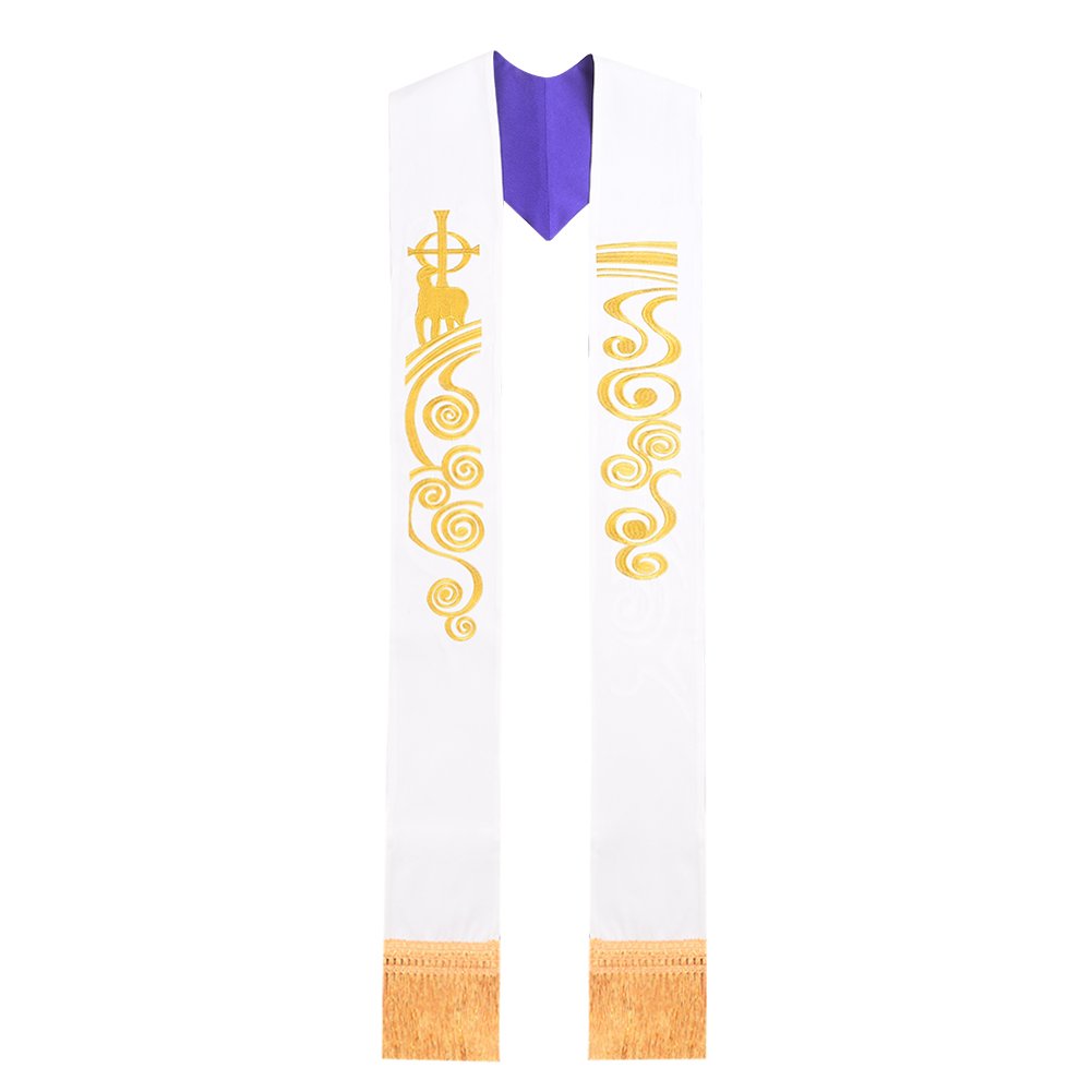 Blessume Men's White&Purple #1 Church Stole Priest Embroidered Reversible Stole Multicolor (Pattern 6)