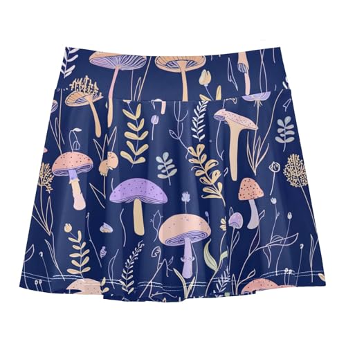 CHIFIGNO Little Girls Flowy Tennis Skirt with Shorts Athletic Skirts Skort for Active Dance Cute Purple Mushrooms Size 7-8