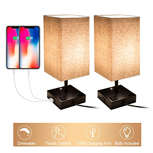 Touch Control Dimmable Table Lamp with 2 USB Charging Ports and 2 AC