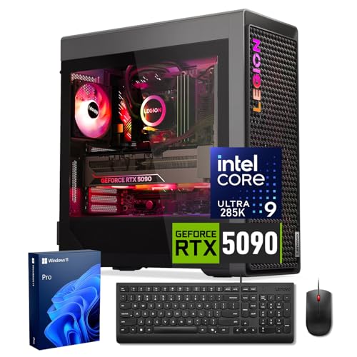Image of Lenovo Legion T7i 5090 Gaming Tower Desktop, Intel Core Ultra 9 285K, GeForce RTX 5090, 64GB DDR5, 4TB SSD, Liquid Cooling, 3X DP, HDMI, Wi-Fi 6, Windows 11 Pro, Black