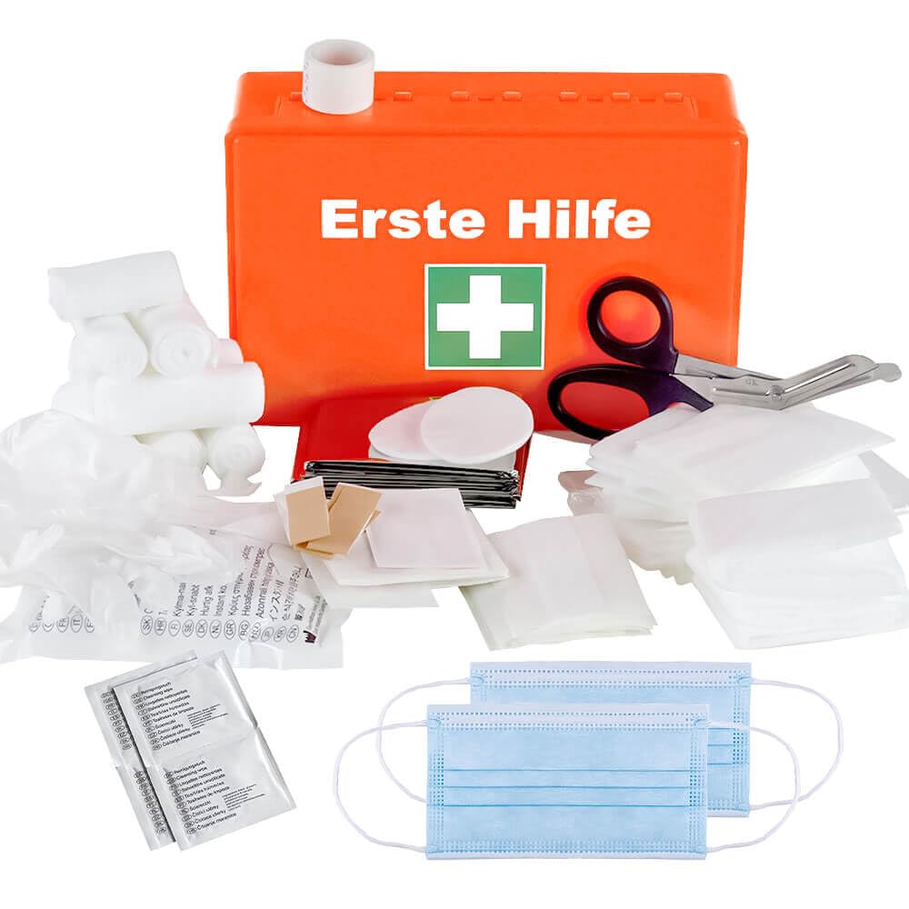 BIGPACK 10x Erste-Hilfe-Verbandkasten, Wandhalter, orange, Kunststoff, DIN 13157 aus Kunststoff, Art.-Nr. 608876 | Verbandskasten | Notfallkoffer | Erste Hilfe Kasten