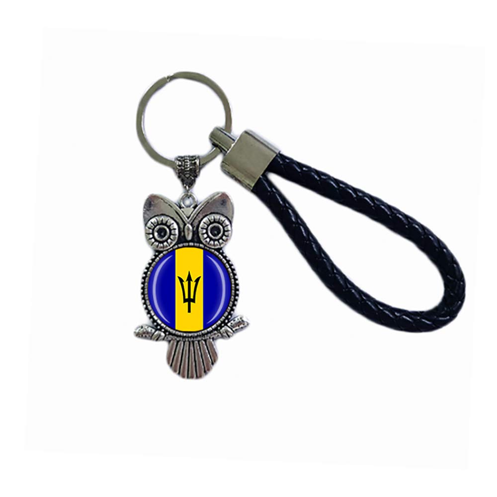 Wedarego Men's Barbados Flag Owl-Shaped Glass Crystal Keychain Keyring Souvenir Decoration Wo Pendant Accessories Gift
