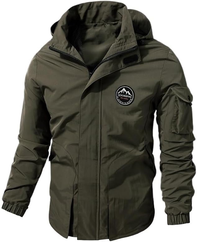 2022 Outdoor Waterproof SoftShell Hiking Jacket Hunting Windbreaker Ski Coat Hiking Rain Camping Fishing Tactical Clothing Men(Khaki,7X-Large)