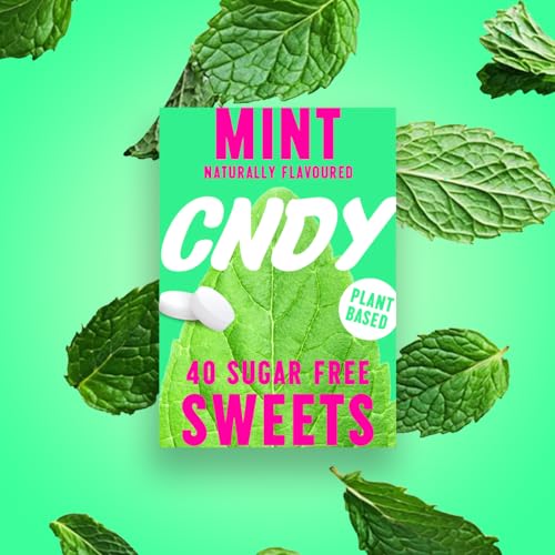 Caramelos Sin Azúcar CNDY Con Sabor A Menta, 40 g (7 Cajas), Bajos En Calorías (16), Bajos En Carbohidratos (4), Cetogénicos, Eritritol, Caramelos Veganos