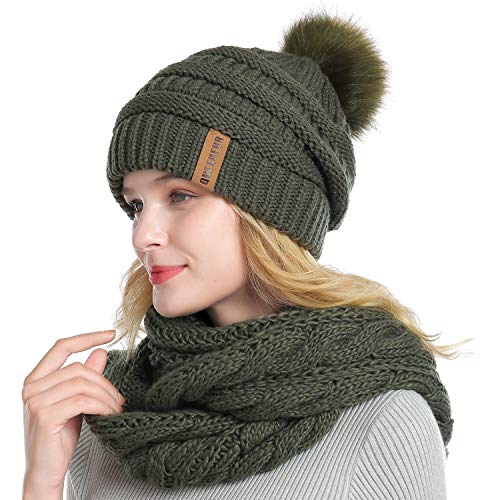 QUEENFUR Winter Women Thick Cable Knit Ribbed...