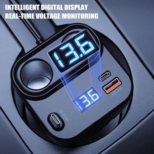 Cargador rápido de coche de 2 puertos y 60W con cable retráctil antideslizante para móvil 5