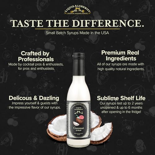 Image of Liquid Alchemist Coconut Syrup for Drinks - Real Ingredients Make our Cream of Coconut Syrup a Perfect Pina Colada Drink Mix - Tropical Flavoring for Drinks - Vegan & Non-GMO (12.7 oz)