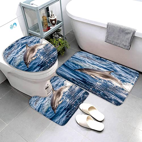 Badematten Set 3D 40x60 Delphin Ozean absorbierend 3-teiliges Badezimmerteppich-Set maschinenwaschbare weich badteppich… – Bild 5