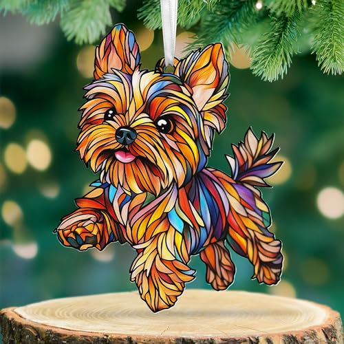FLAGWIX Yorkie Christmas Ornaments - 2D Flat (Not 3D) Acrylic
