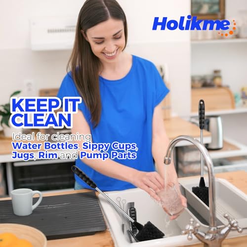 Image of Holikme Microfiber Feather Duster Bendable & Extendable Fan Cleaning Duster with 100 inches Expandable Pole Handle Washable Duster for High Ceiling Fans, Window Blinds, Furniture (Stainless Steel)