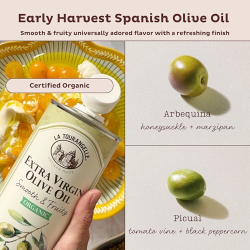 Image of La Tourangelle, Organic Extra Virgin Olive Oil, Cold-Pressed Early Harvest EVOO from Spain, Smooth & Fruity, 16.9 fl oz - Spanish with Polyphenols for Cooking, Drizzling, Marinades, and Dipping