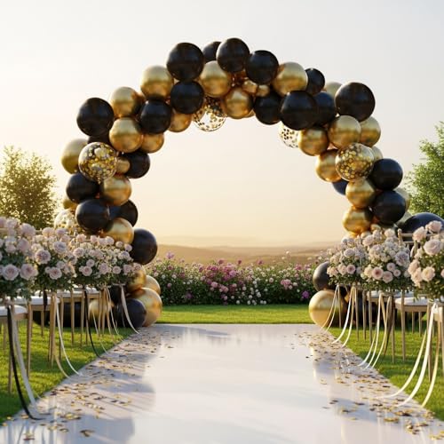 Image of 50 pcs Black and Metallic Gold Balloons 12 Inch Black and Gold Confetti Balloon Party Decorations for Birthday,Graduation,New Years,Wedding,Engagement Anniversary Party Decorations