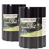 ARTECSIS 2X Rasenkante aus Kunststoff, 9 m x 20cm, Anthrazit, gewellt, Umrandung für Beete, Beeteinfassung, Rasenbegrenzung