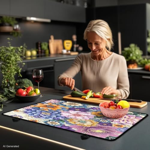Image of Flat Top Stove Cover Mat Oil-Proof Stove Top Covers for Electric Stove Glass Ceramic Top Stove Cover Induction Cooktop Mat Kitchen Accessories, 29 x 21 Inch, Bohemia Mandala Flower