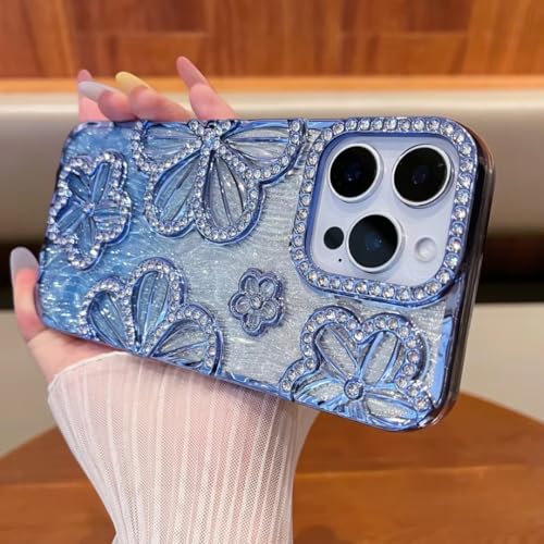 Coque Ripple iPhone 12 Bleu ornée de bijoux et finition plaquée luxe