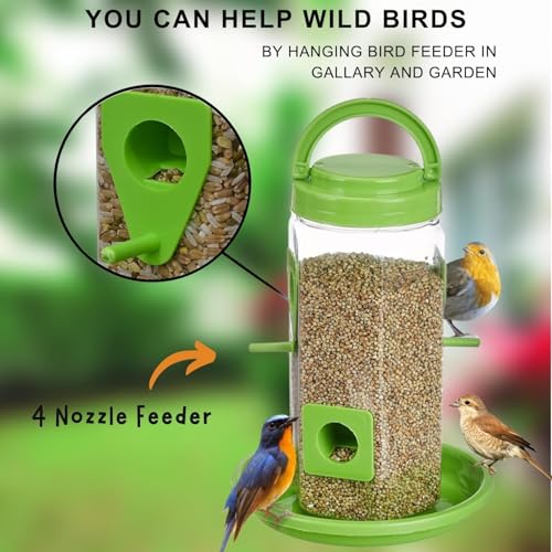 Image of QONETIC Bird Feeder Tower | Hanging for Balcony, Window, Garden | Outdoor Plastic Bird Food Feeder | 900g Seed Container for Sparrows, Finches, Budgies (Bird Feeder, 1)