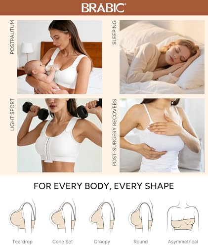 Image of BRABIC Post Surgery Compression Bras for Women Front Closure Mastectomy Bra with Wide Adjustable Straps Wirefree