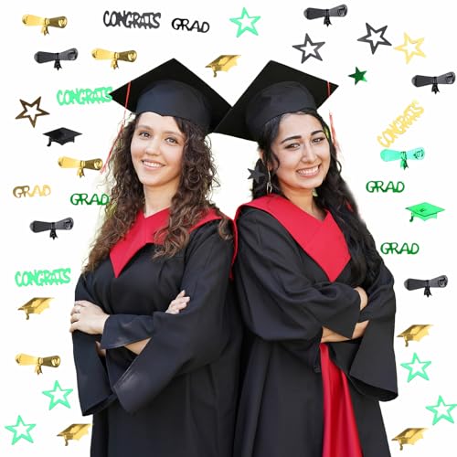 Image of Green Gold and Black Graduation Confetti 2026, 1000 Pcs Congrats Grad Confetti Class of 2026 Party Table Centerpiece for 2026 Graduation Party Decorations
