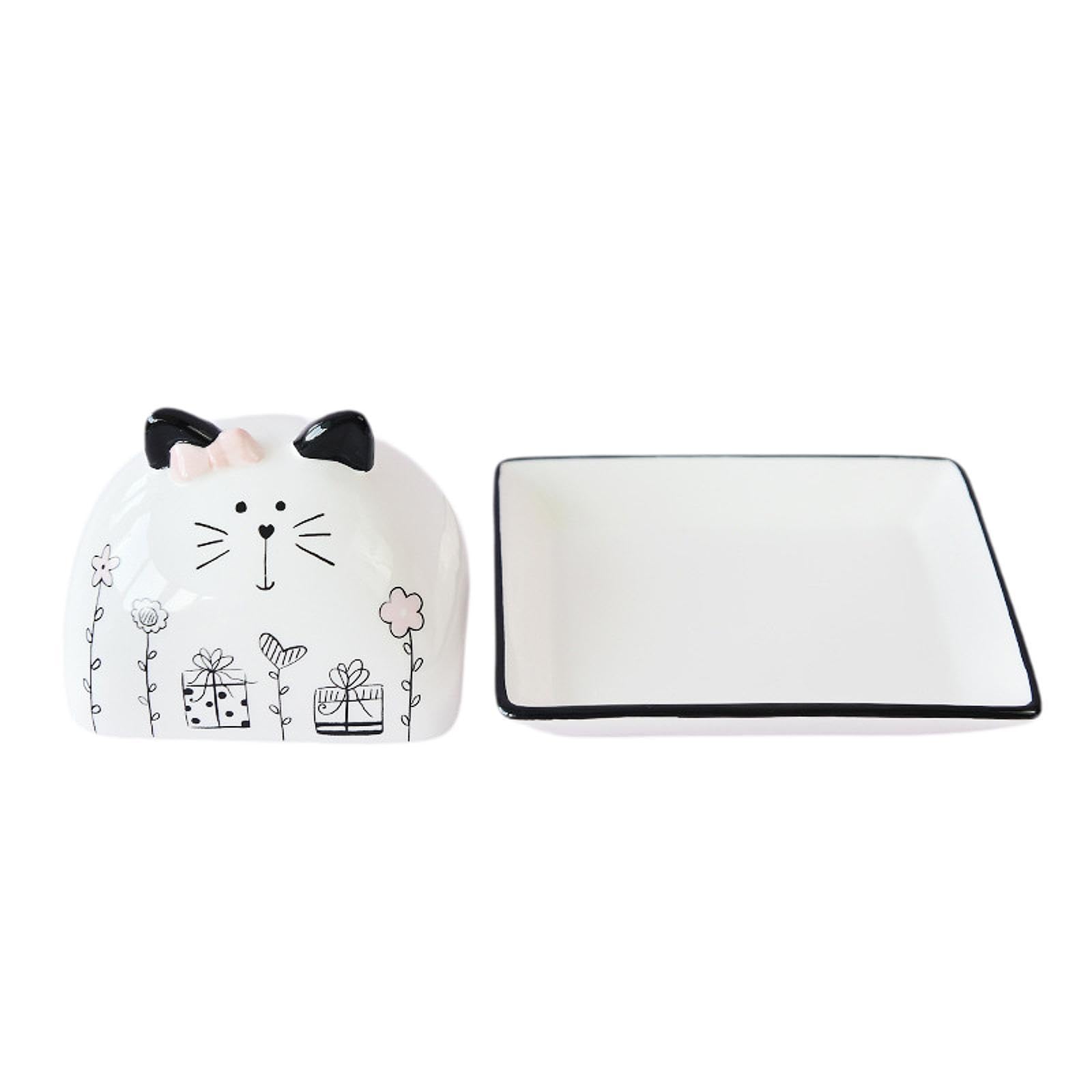 en Céramique avec Couvercle Illustré Chat Boîte à Beurre Classique Récipient pour Conserver Le Beurre Boîte de Rangement