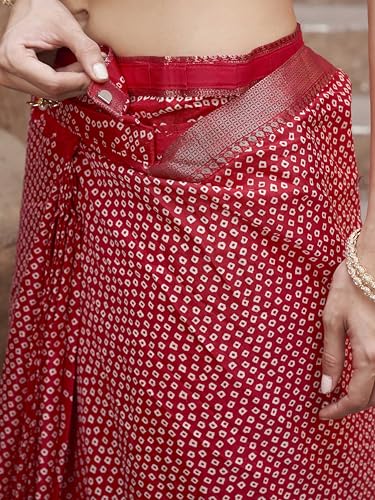 Image of Womanista Women's Ready to wear red colored cotton blend saree with woven border(TI6901 Red Onesize)