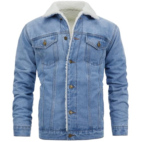 Image of Men's Denim Jacket Vintage-Inspired Jean Jacket with Multiple Pockets - Cotton Blend, Machine Washable