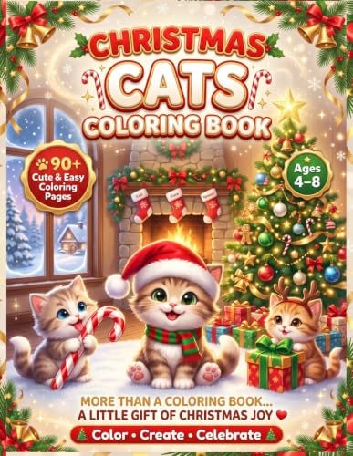 Christmas Cats Coloring Book for Kids Ages 4–8: 90+ Cute and Easy Kawaii Christmas Cat Coloring Pages Featuring Adorable Kittens, Presents, Christmas ... (Christmas Magic Coloring Books Collection) image 2