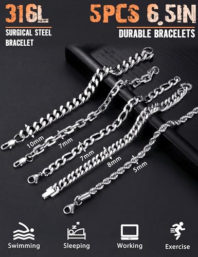 Pulsera de Plata para Hombre YADOCA Cadena Figaro Acero miniatura 3