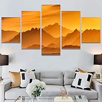 SIGNWIN 5 Panel Canvas Wall Art Sunset in The Mountains for Home Decorations Ready to Hang - 60