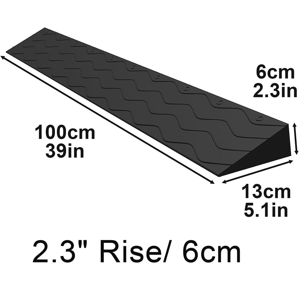 Rampe De Seuil pour Portes, 4cm Hauteur Rampe en Plastique pour Fauteuil Roulant avec Surface Antidérapante, Rampe D'entrée Intérieure Et Extérieure(Black,2.3" Rise/6cm)
