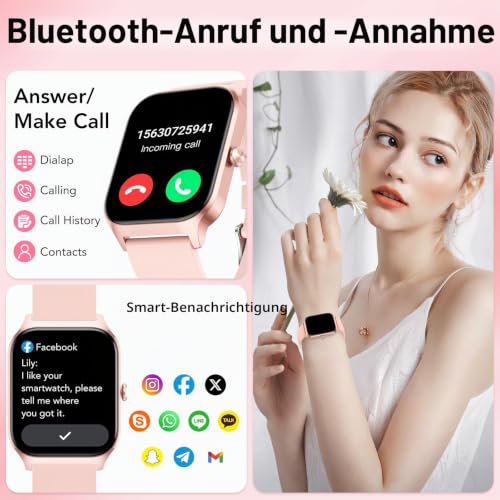 CASCHO Smartwatch Damen Herren, 1.85" HD Smart Watch, 115+ Modi, Fitness Tracker mit Bluetooth Telefonie… – Ansicht 2