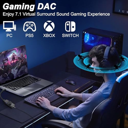 Image of XIKKART Virtual 7.1 Channel External USB Sound Card Audio Adapter for Gaming Console, Laptop, PC I LED Indicators I Both Single Jack and Dual Jack Headset Connection I Volume Adjust I Play and Plug