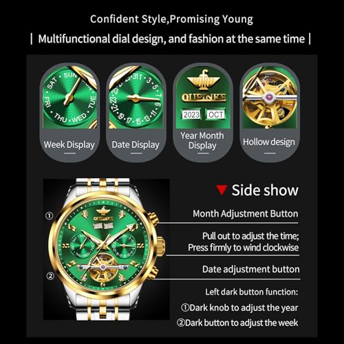 Image of OUPINKE Men Skeleton Watch Automatic Mechanical Luxury Dress Waterproof Sapphire Crystal Wrist Watches for Men