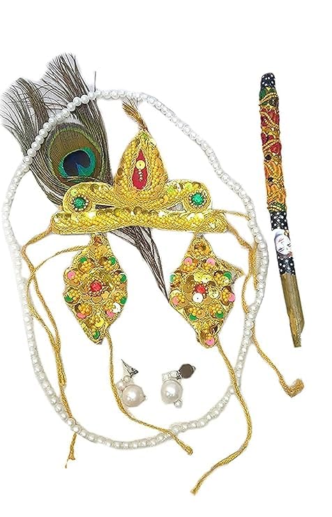 TMT HUB Fancy Dresses Krishna Jewelry for Kids | Janmashtami Bal Gopal Dress Accessories | Kanha Mukut & Sringar Jewellery Set | Krishna Costume Accessories for Baby Boys & Girls