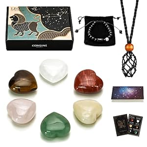 Consine Horoscope Stone Box Set, Leo Heart Shape Crystal Gift, Zodiac Sign Love Stones to Companion Gemstones, Healing Crystals for Meditation and Decoration