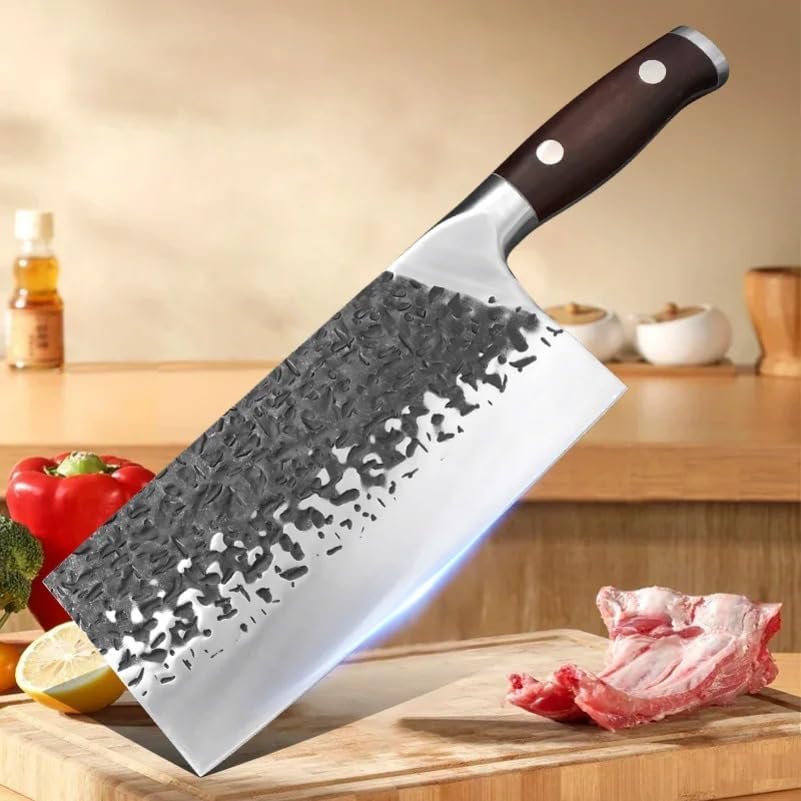 Meat Cleaver, 8 Inch Stainless Steel Meat Cleaver Vegetables Slicing Chef's Knives High-carbon Bone Chopper Traditional Butcher Cooking Knife