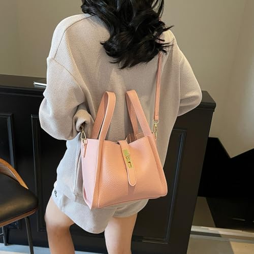 Bucket Bag for Women, Trendy Vintage Shoulder Bag Magnetic Closure Crossbody Bag PU Leather with Small Purse Solid Handbag fo4