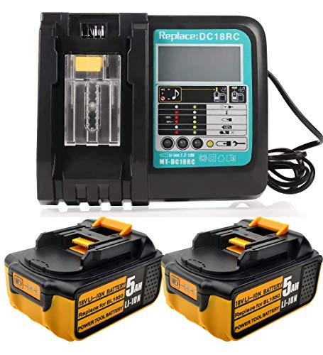 2 Stück 18V 5Ah Ersatz Akku für Makita BL1850 BL1840 BL1830 LXT400 + 3A Ladegerät mit LED-Bildschirm Ersatz DC18RA DC18RC 3A 10,8V~18V Ladegerät