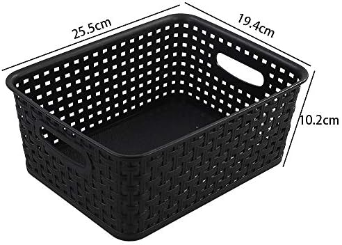 Leendines Plastic Baskets for Storage, 6 Packs Small Woven Basket, Black
