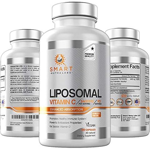 Liposomal Vitamin C 1400mg- 180 Vegan Capsules- China Free Ingredients, Fat Soluble High Absorption VIT C- Supports Healthy Immune System & Collagen Booster- Powerful Antioxidant Support Supplement Cover